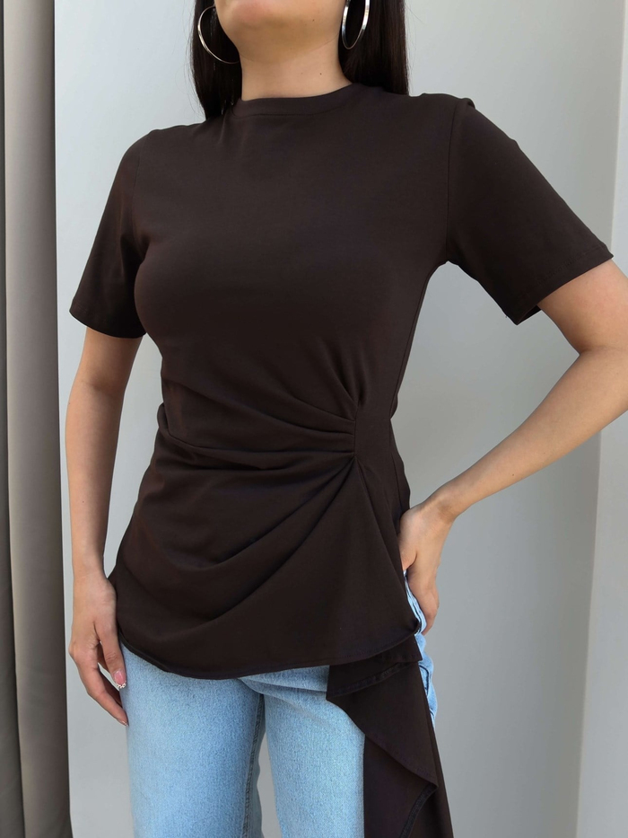 Asimetrik Drapeli Tshirt
