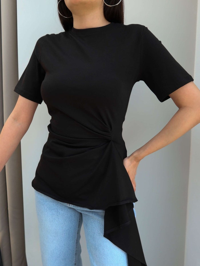 Asimetrik Drapeli Tshirt