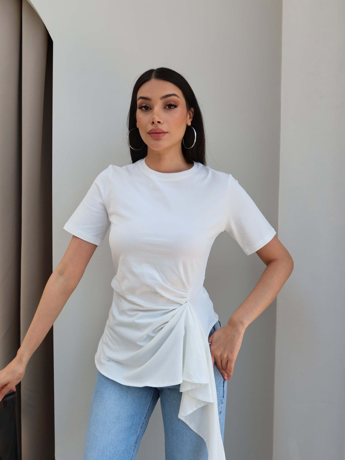 Asimetrik Drapeli Tshirt