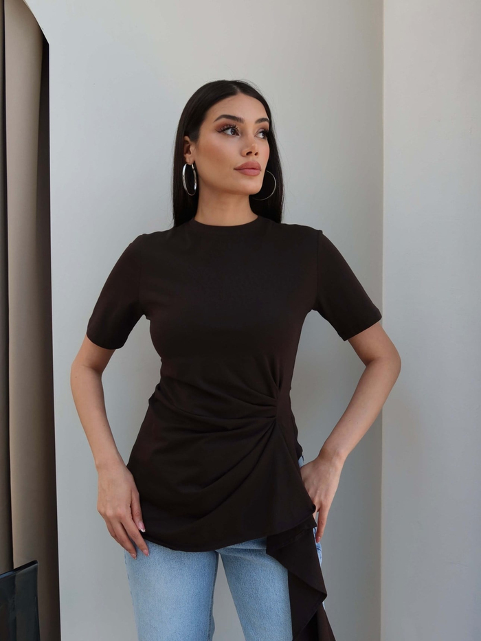 Asimetrik Drapeli Tshirt