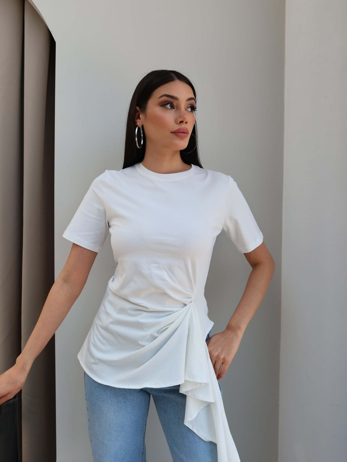 Asimetrik Drapeli Tshirt