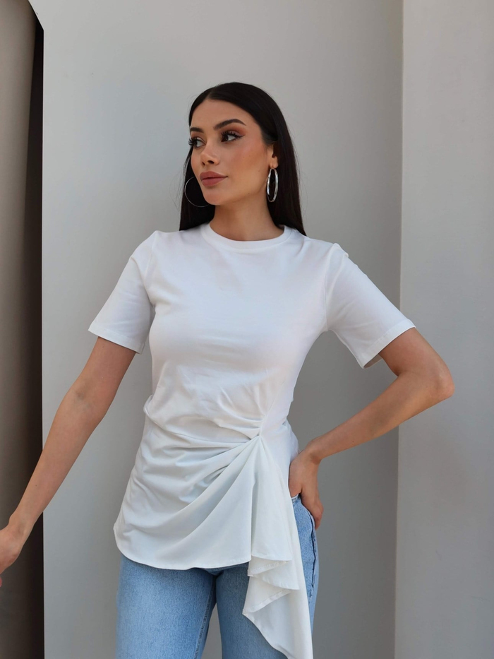 Asimetrik Drapeli Tshirt