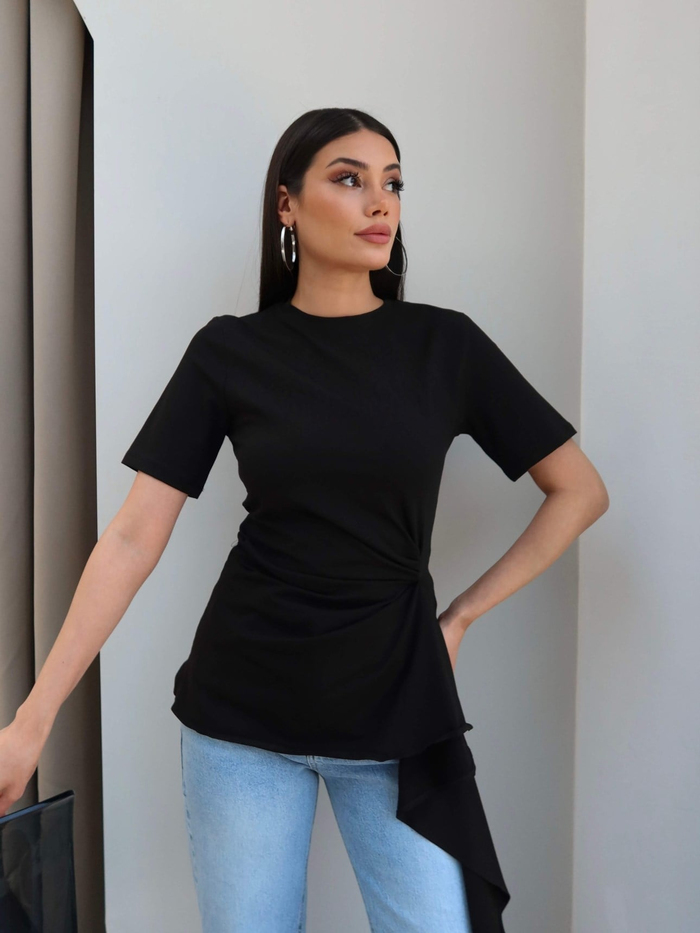 Asimetrik Drapeli Tshirt