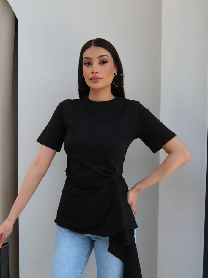 Asimetrik Drapeli Tshirt