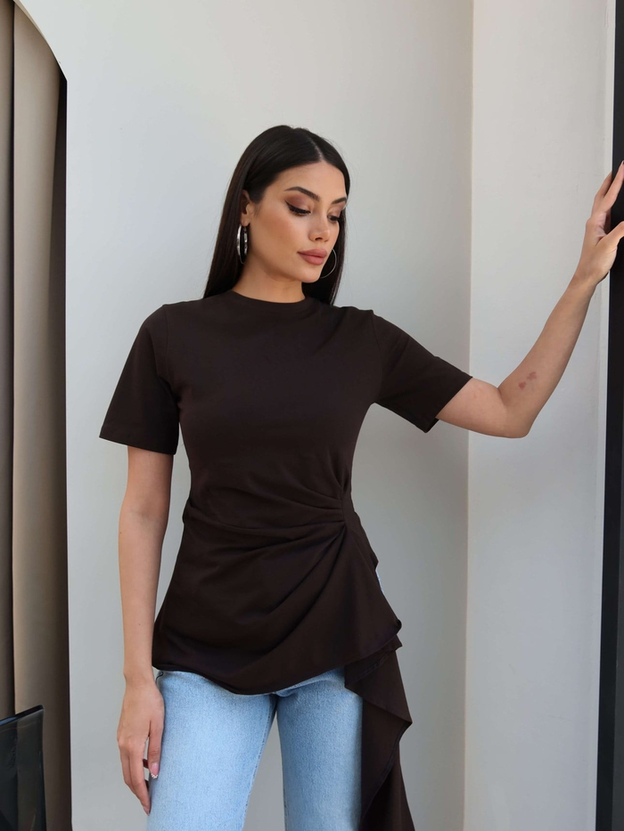 Asimetrik Drapeli Tshirt