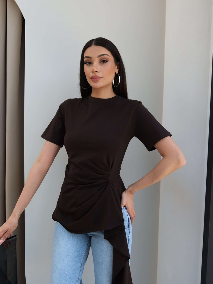 Asimetrik Drapeli Tshirt