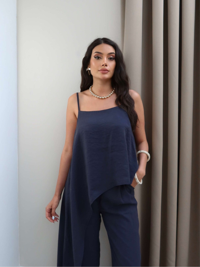 Asimetrik Kesim Bluz Pantolon Takım