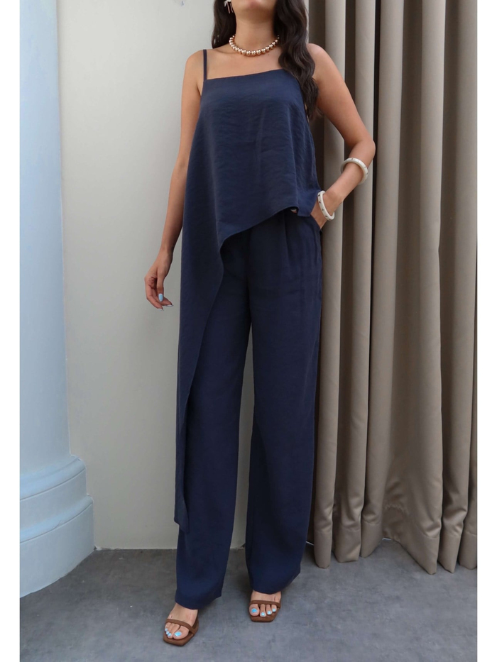 Asimetrik Kesim Bluz Pantolon Takım