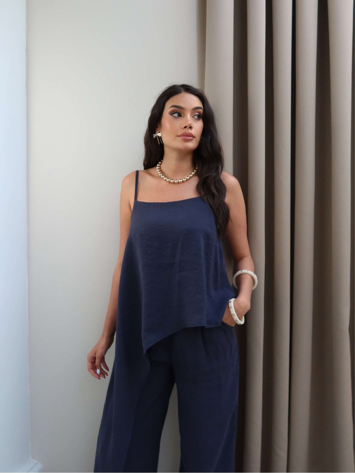 Asimetrik Kesim Bluz Pantolon Takım