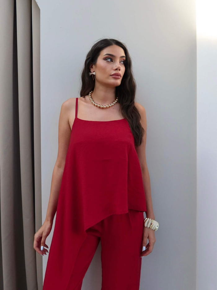 Asimetrik Kesim Bluz Pantolon Takım