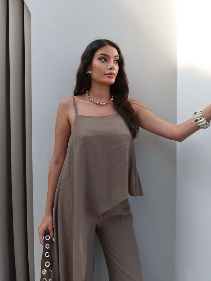 Asimetrik Kesim Bluz Pantolon Takım