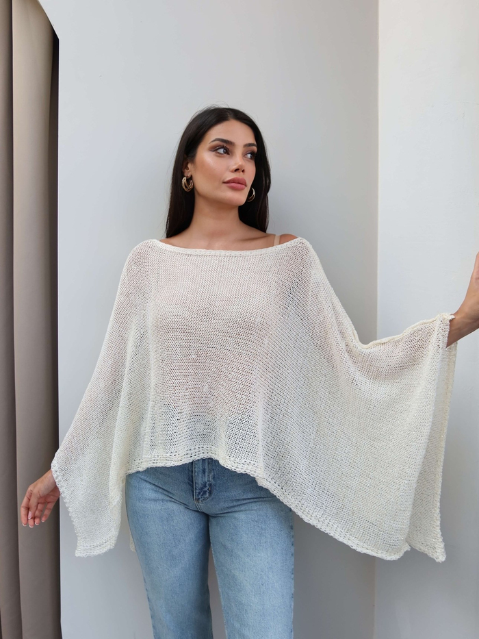 Asimetrik Kesim Işıltılı Panço Bluz