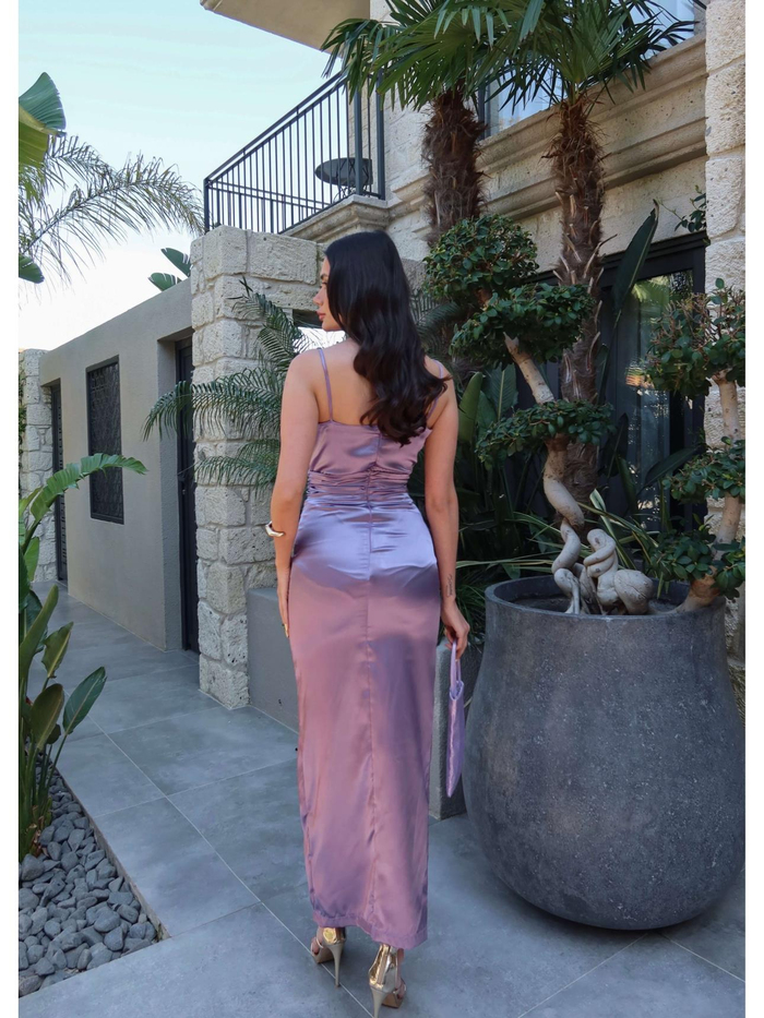 Askılı Bel Drape Saten Elbise