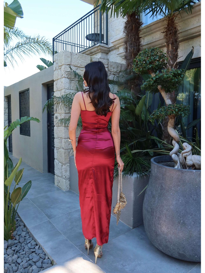 Askılı Bel Drape Saten Elbise