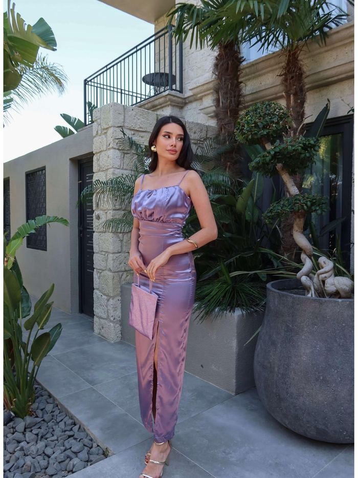 Askılı Bel Drape Saten Elbise