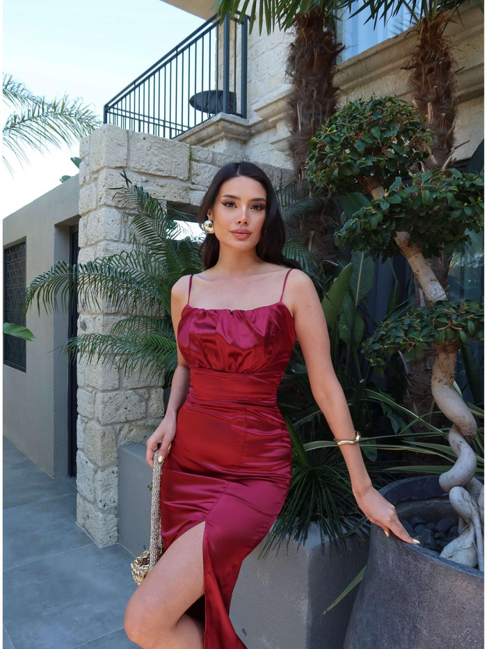 Askılı Bel Drape Saten Elbise