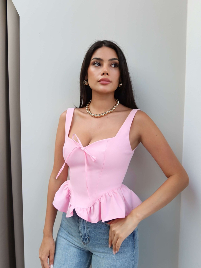Askılı Fiyonk Bağcık Detaylı Bluz