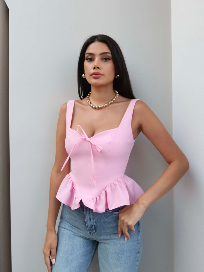 Askılı Fiyonk Bağcık Detaylı Bluz
