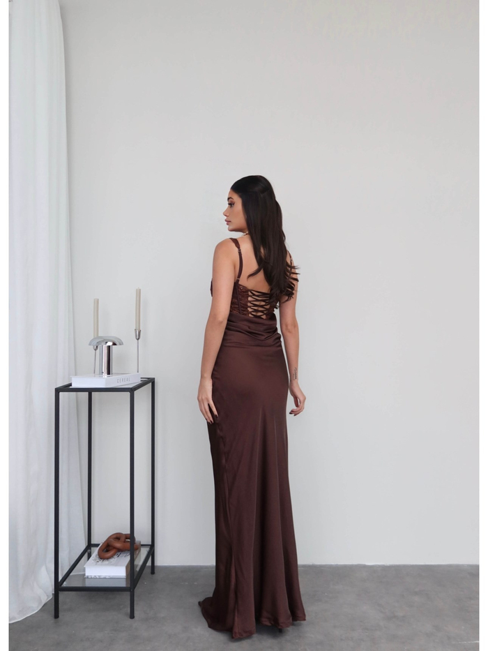 Askılı Korse Detaylı Yırtmaçlı Elbise