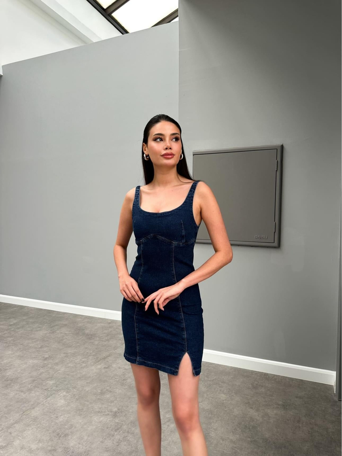 Askılı Sitting On Body Kot Mini Elbise