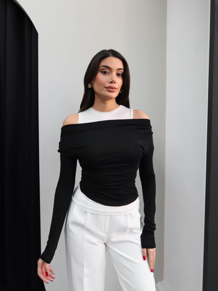 Atlet Detay Asimetrik Kesim Basic Bluz