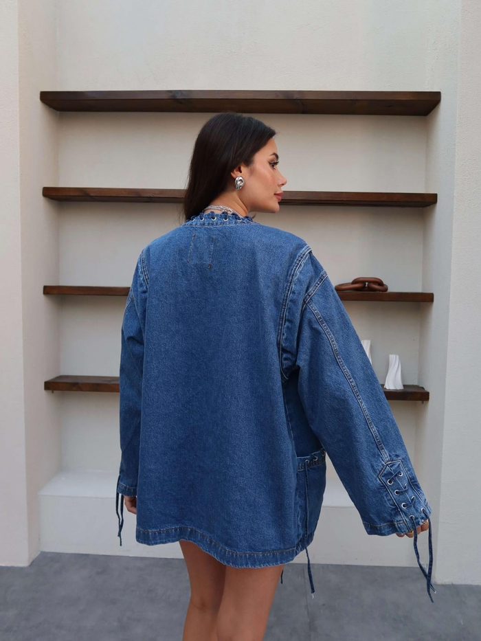 Bağcık Tasarım Etekli Denim Takım