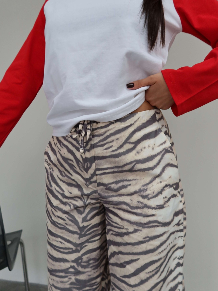 Bağcıklı Desenli Bol Paça Pantolon