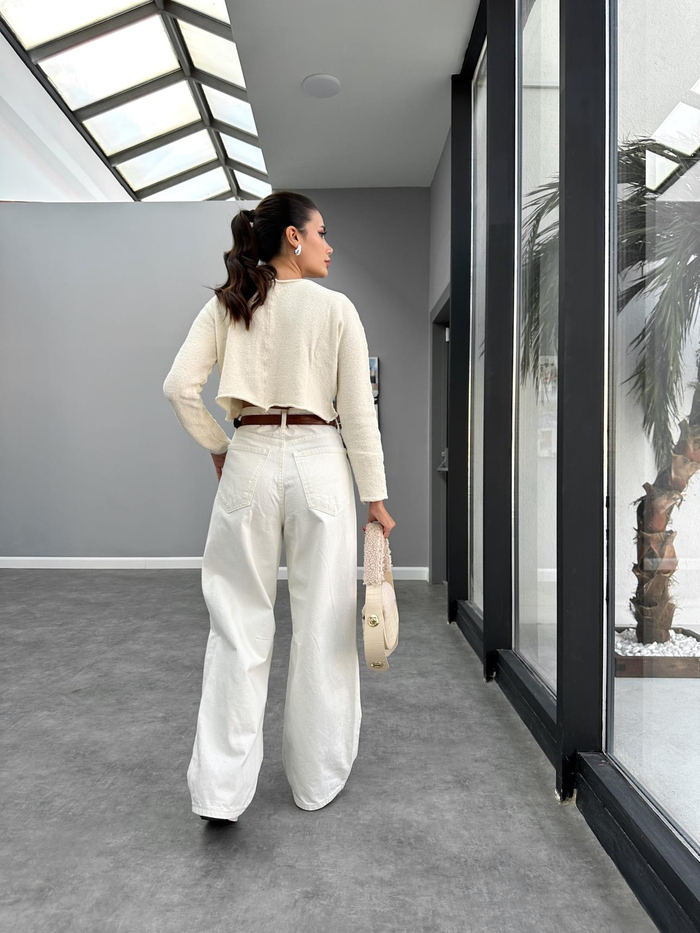 Baggy Paça Pensli Ekru Jean