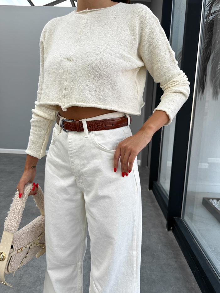Baggy Paça Pensli Ekru Jean