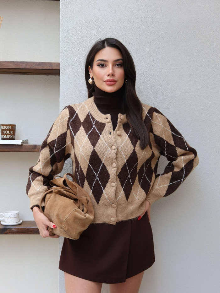 Baklava Desen Düğmeli Hırka