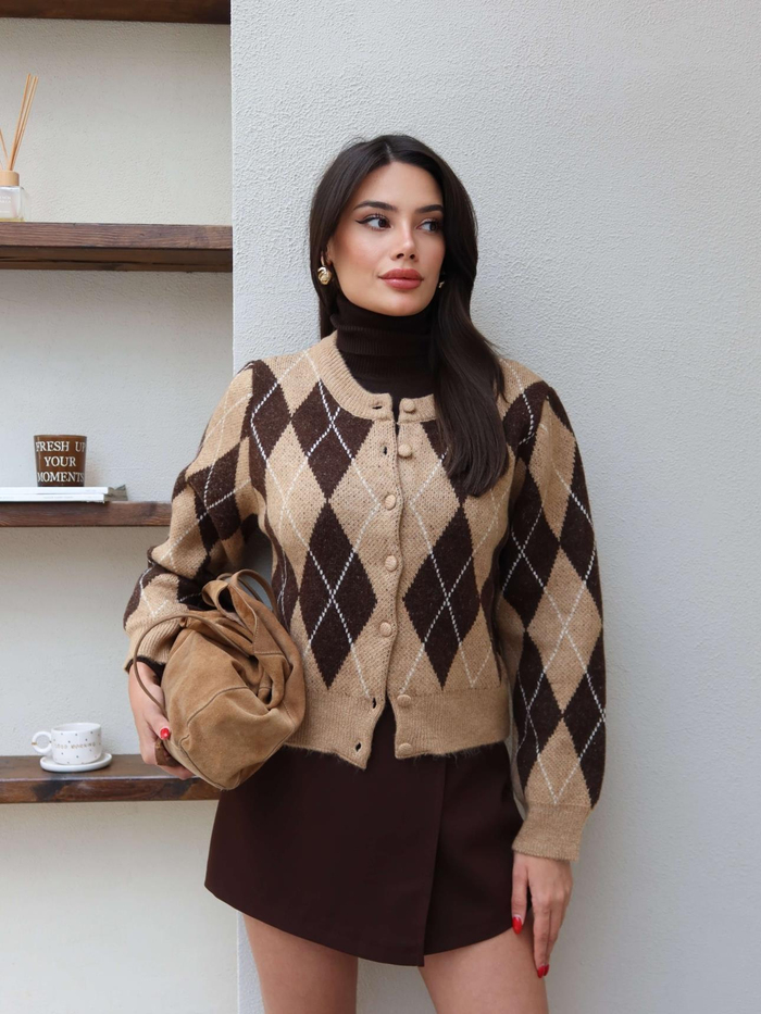 Baklava Desen Düğmeli Hırka