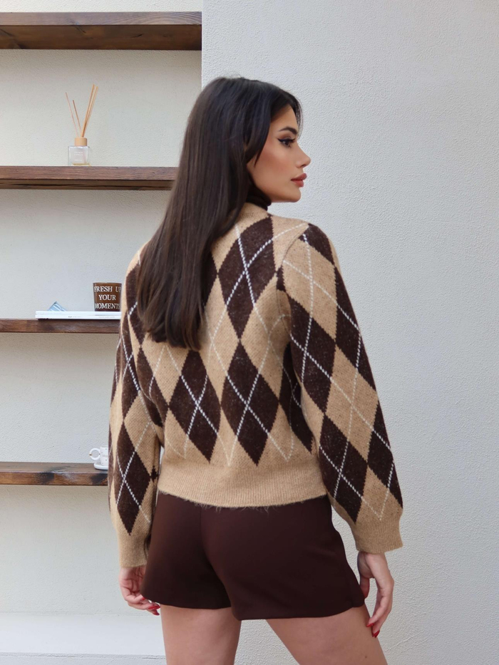 Baklava Desen Düğmeli Hırka