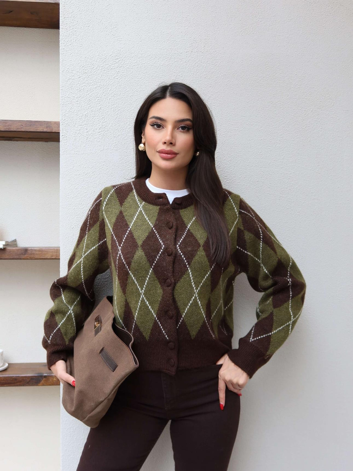 Baklava Desen Düğmeli Hırka