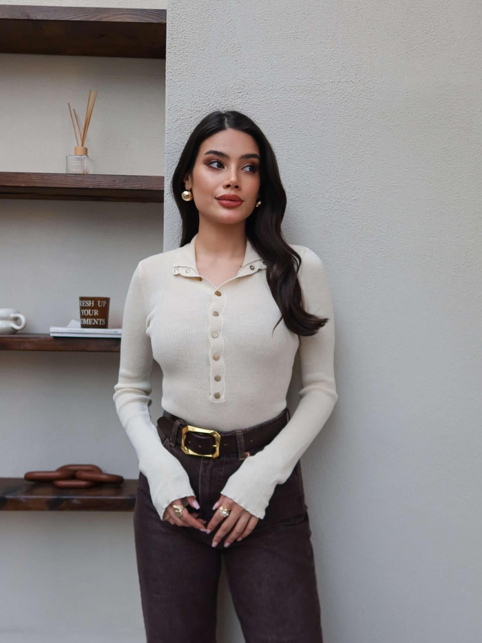 Balıkçı Yaka Çıtçıtlı Triko Kazak