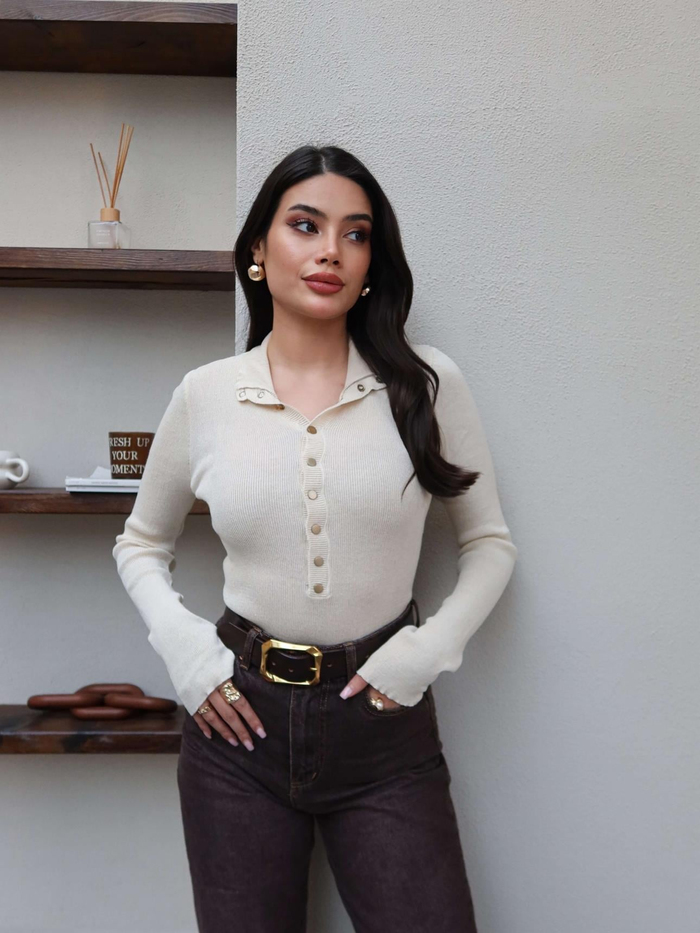 Balıkçı Yaka Çıtçıtlı Triko Kazak