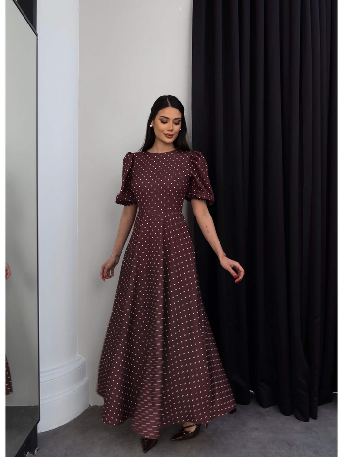 Balon Kol Puantiyeli Maxi Elbise