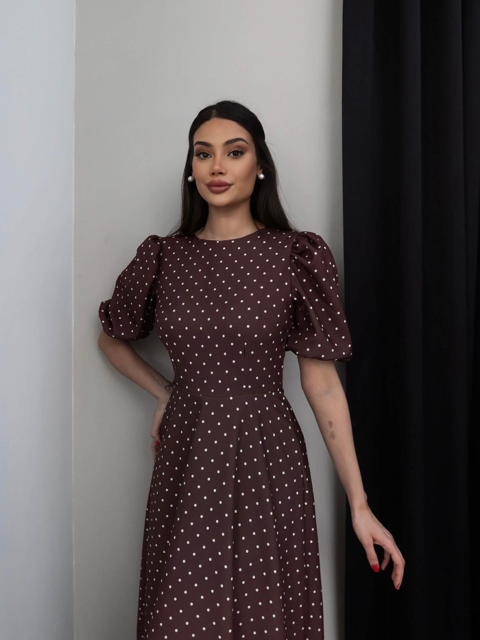 Balon Kol Puantiyeli Maxi Elbise