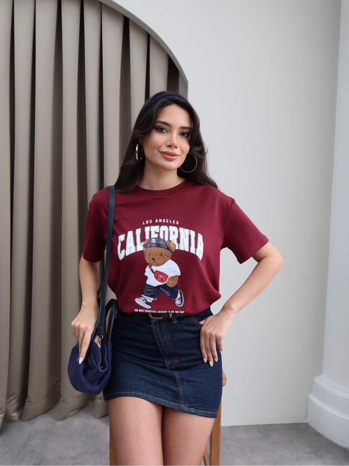Bear California Baskılı T-Shirt
