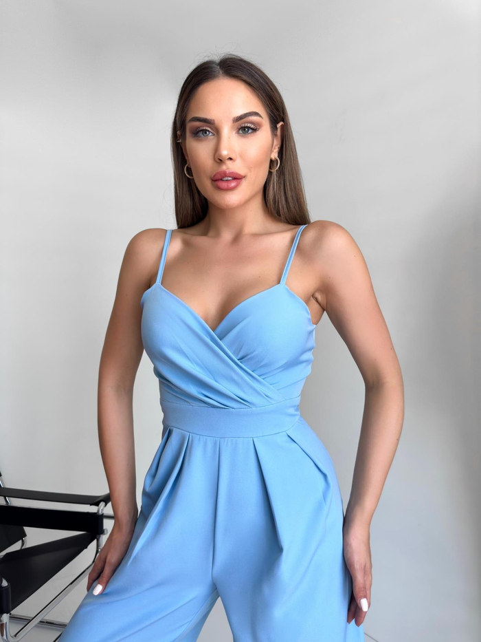 Bebe Mavi Göğüs Pile Detay Tulum