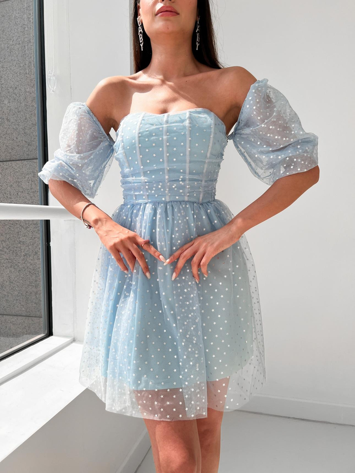 Bebe Mavi Korseli Stars Elbise