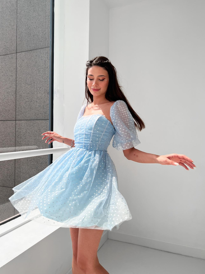 Bebe Mavi Korseli Stars Elbise