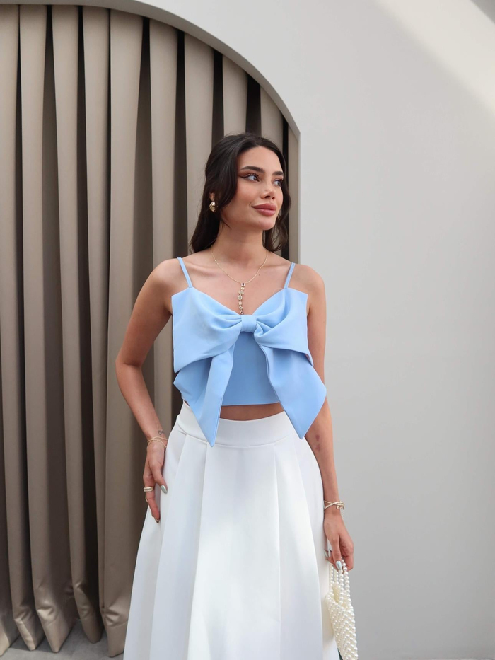 Bebe Mavi Kurdele Detay Askılı Bluz