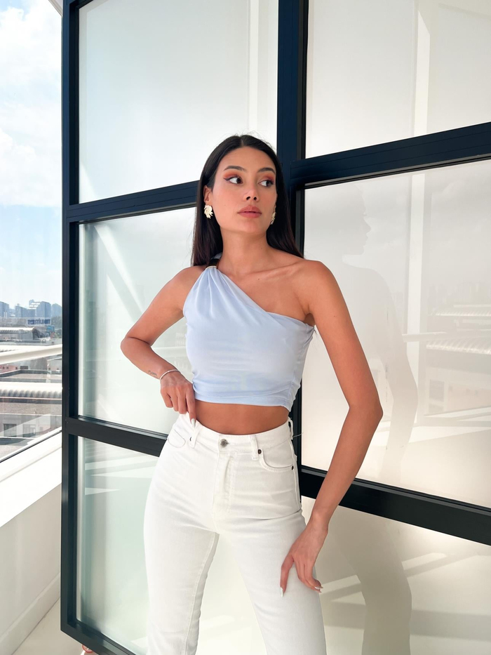 Bebe Mavi Tek Kol Tulle Blouse