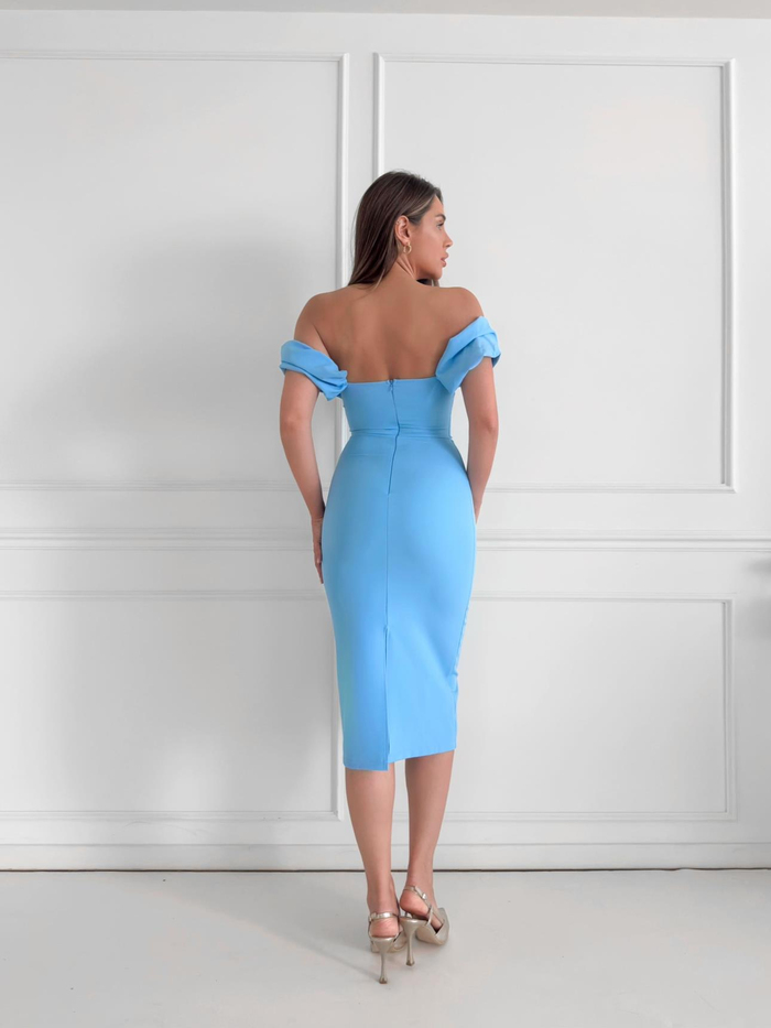Bebe Mavi Yaka Frilly Fitted Elbise