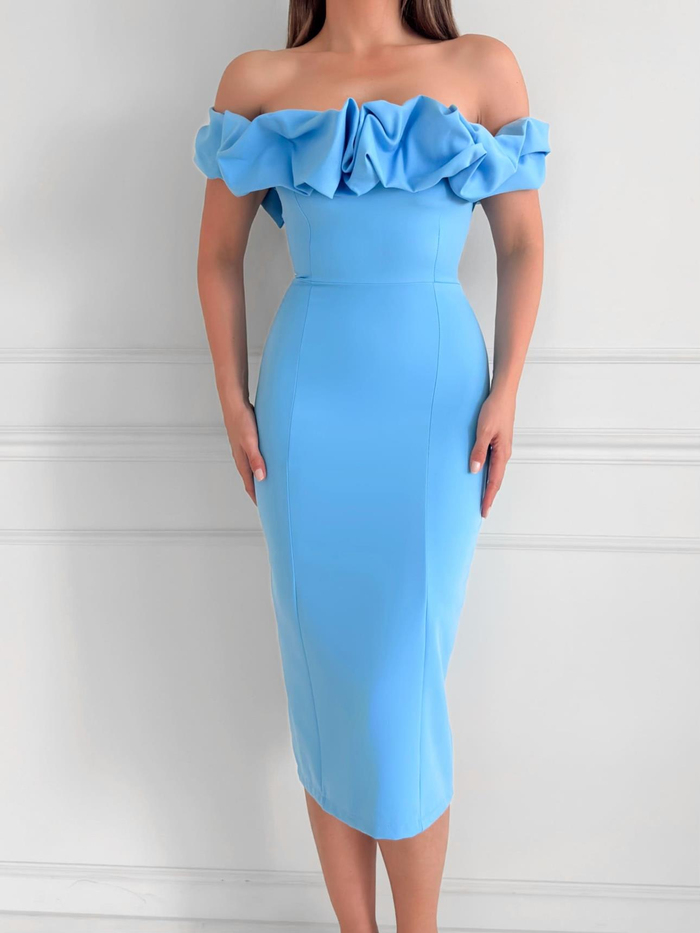 Bebe Mavi Yaka Frilly Fitted Elbise