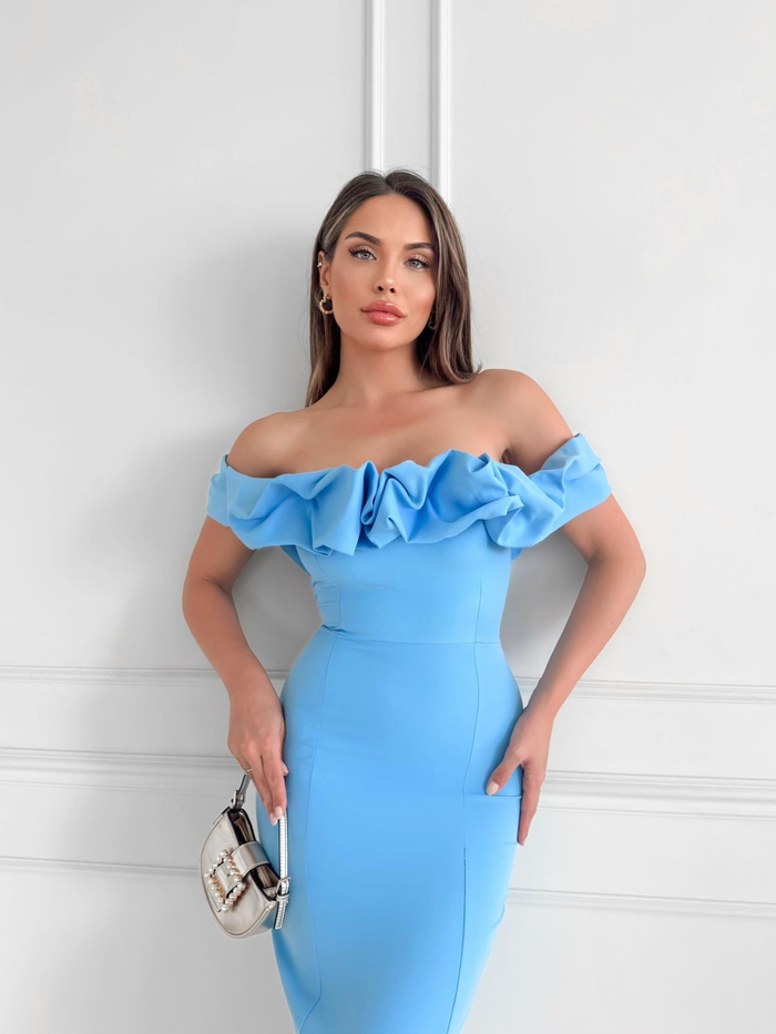Bebe Mavi Yaka Frilly Fitted Elbise