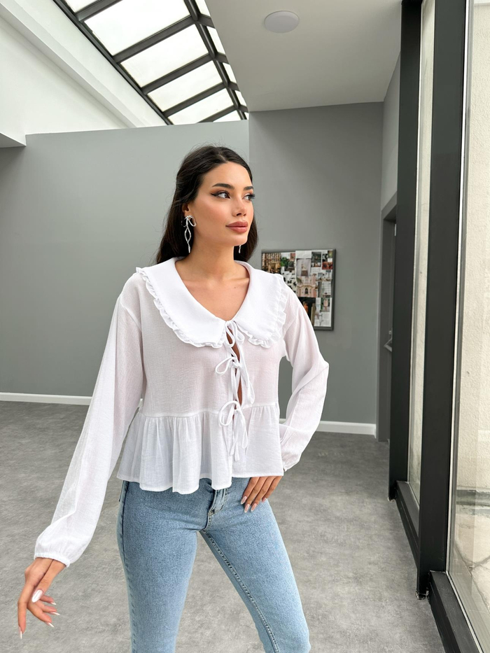 Bebe Yaka Önden Bağlamalı Gömlek