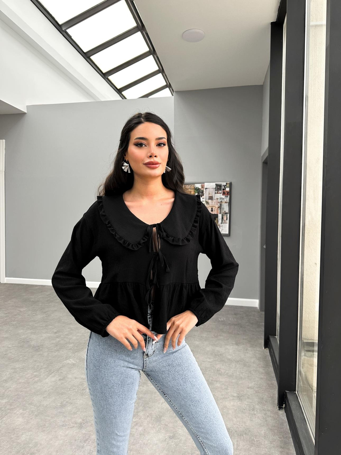 Bebe Yaka Önden Bağlamalı Gömlek