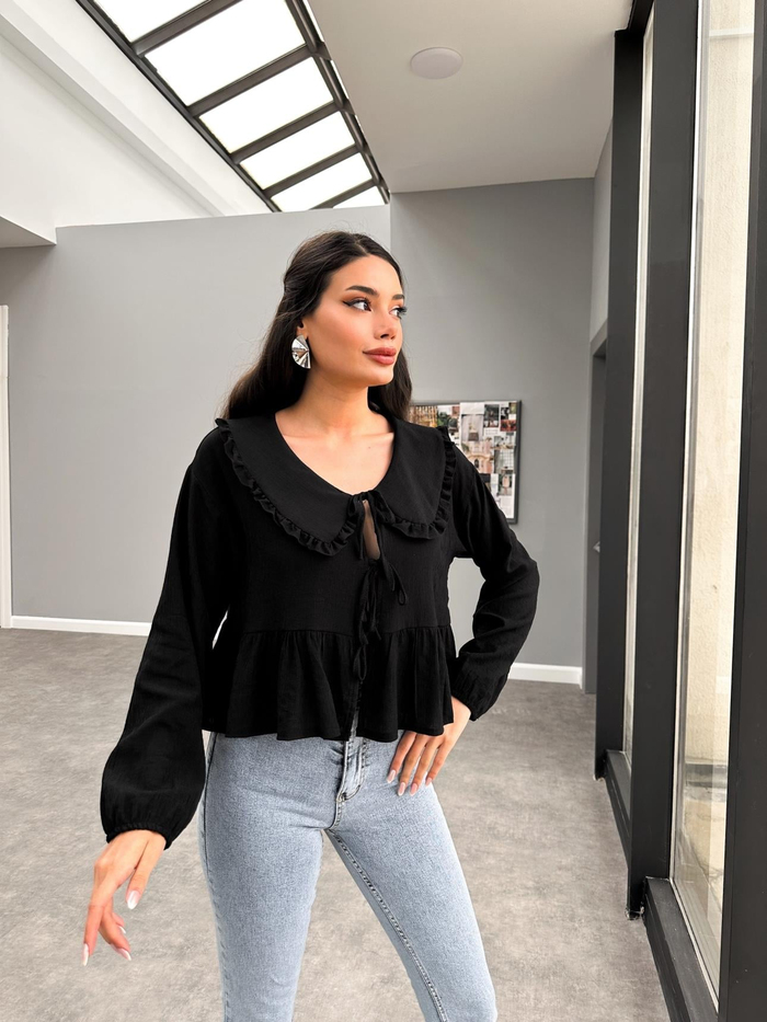 Bebe Yaka Önden Bağlamalı Gömlek