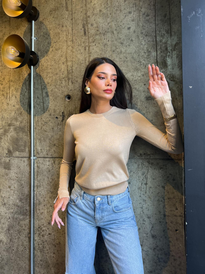 Bej Bisiklet Yaka KNIT Kazak